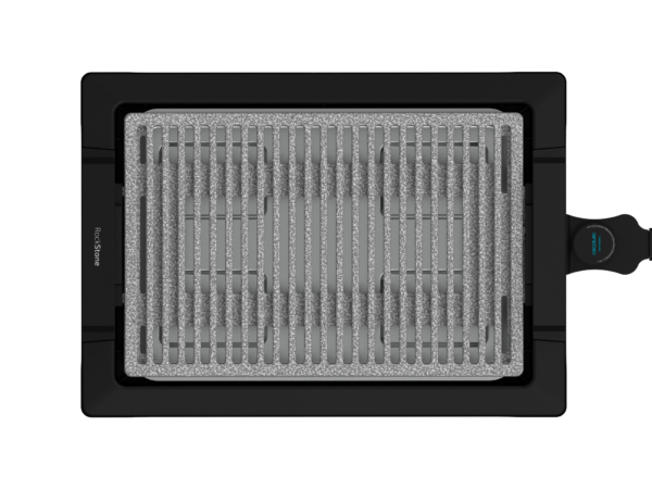 Imagen 3 Plancha de asar eléctrica de 2000 W con acabados en acero inoxidable y superficie grill. Revestimiento antiadherente RockStone y termostato regulable.