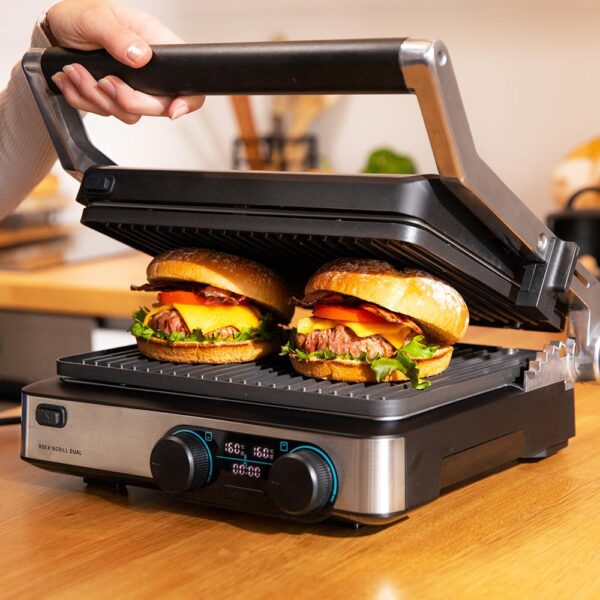 Imagen 4 Parrilla eléctrica de 2000 W con control de temperatura independiente por plancha. Incluye placas extraíbles antiadherentes y apertura completa de 180º.