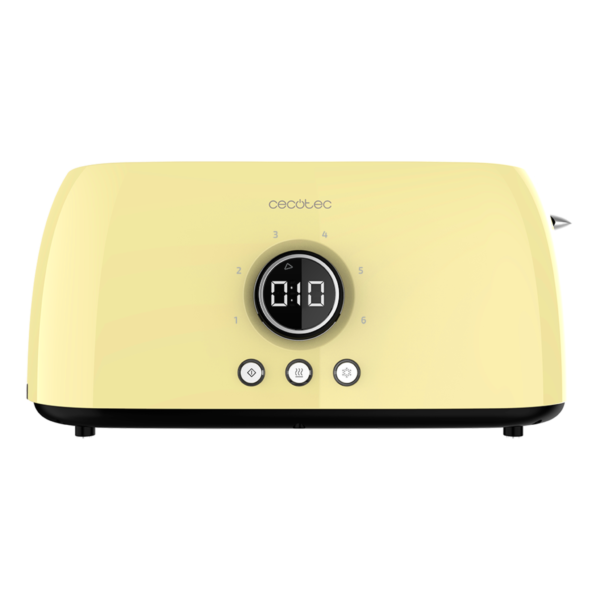 3110-Imagen-3 Imagen 3 Tostadora digital amarilla de 1500 W con 2 ranuras largas para 4 tostadas. Diseño retro, pantalla con cuenta atrás y varillas calientabollos. 3 funciones.