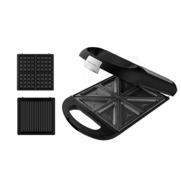 Imagen 3 Sandwichera 3 en 1 de 1500 W con capacidad para 4 sándwiches. Placas intercambiables RockStone para gofres y grill. Cocinado uniforme y limpieza sencilla.