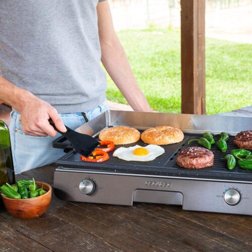 Imagen 2 Barbacoa eléctrica de sobremesa PerfectRoast 3000 Inox de CECOTEC con 3000 W, superficie mixta y revestimiento RockStone. Incluye termostato y recogegrasas.