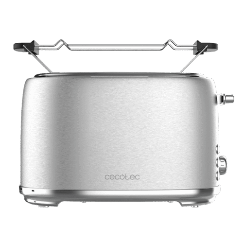 Imagen 2 Tostadora Cecotec Toast&Taste 1000 Retro Double Inox de 980 W. Diseño vintage en acero inoxidable con 2 ranuras anchas y soporte para panecillos.