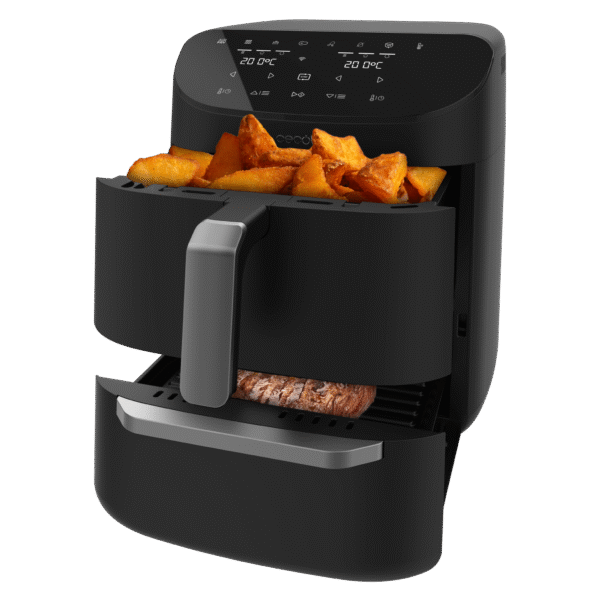 Imagen 2 Freidora de aire Cecotec de 11L con funciones de horno y grill. Cocina dos platos a la vez con su separador. Control WiFi y 8 menús para recetas sanas.