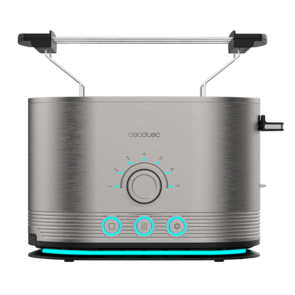 Imagen 3 Tostadora de doble ranura con 850 W y acabado en acero inoxidable. Cuenta con ranuras extraanchas de 3,8 cm, varillas superiores y sistema de autocentrado.