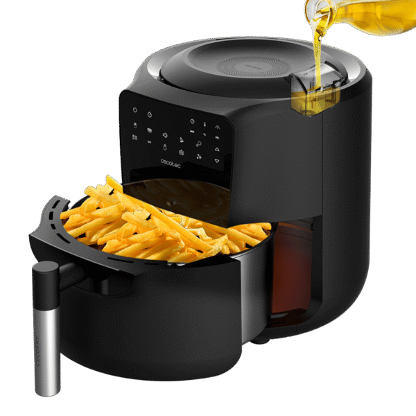 Imagen 2 Freidora de aire Cecofry Rain Pack de 5,5 L con spray de aceite automático y 1550 W. Cocina sana con autolimpieza, 8 menús y accesorios de silicona.
