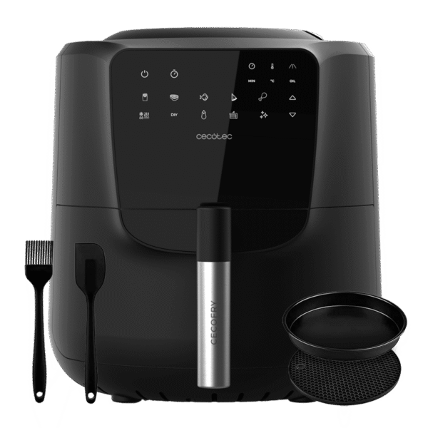 Imagen 3 Freidora de aire Cecofry Rain Pack de 5,5 L con spray de aceite automático y 1550 W. Cocina sana con autolimpieza, 8 menús y accesorios de silicona.