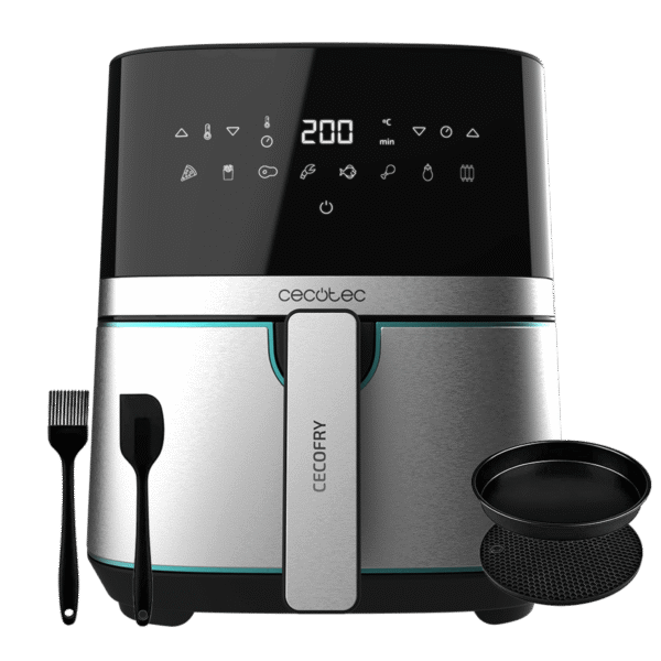 Vista frontal del microondas digital Cecotec Proclean 2500 con panel de control táctil y mando giratorio