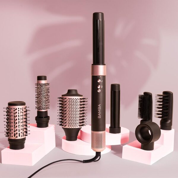 Imagen 3 Moldeador 8 en 1 Bamba CeramicCare AirGlam Black con tecnología Coanda, motor digital de 1400 W y 110.000 rpm. Moldea, riza y seca eliminando el efecto frizz.