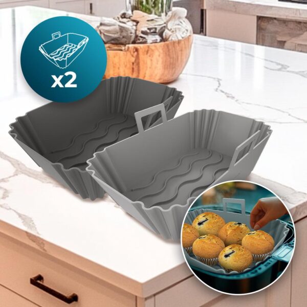 Imagen 3 Set de 2 moldes de silicona para freidoras de aire de 9-11L, compatible con Cecofry TwinBucket. Accesorios BPA Free, antiquemaduras y de fácil limpieza.