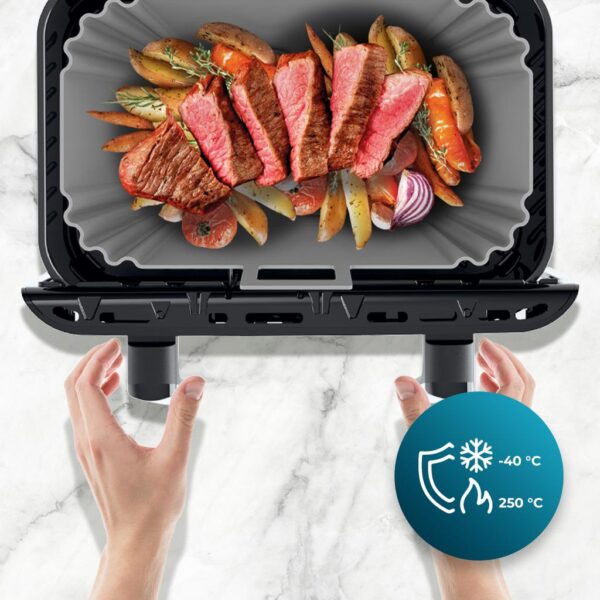 Imagen 6 Set de 2 moldes de silicona para freidoras de aire de 9-11L, compatible con Cecofry TwinBucket. Accesorios BPA Free, antiquemaduras y de fácil limpieza.