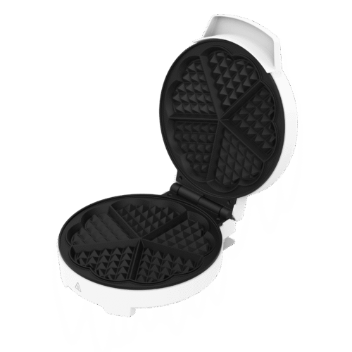 3830-Imagen-2 Imagen 2 Gofrera circular de 1000 W con revestimiento RockStone antiadherente. Diseño en acero inoxidable para preparar un gofre grande o cinco con forma de corazón.