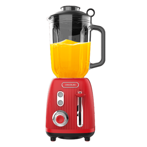 Imagen 2 Batidora de vaso Power Black Titanium RetroRed de 1200 W con cuchillas de titanio negro y jarra de cristal de 1,5 L para resultados profesionales.