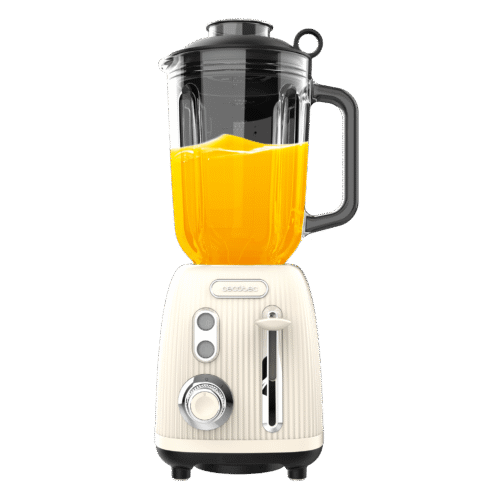 Imagen 2 Batidora de vaso Power Black Titanium RetroBeige de 1200W con cuchillas de titanio negro y jarra de cristal de 1,5L. Diseño retro y potencia máxima.