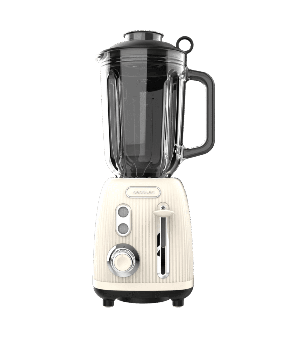 Imagen 3 Batidora de vaso Power Black Titanium RetroBeige de 1200W con cuchillas de titanio negro y jarra de cristal de 1,5L. Diseño retro y potencia máxima.