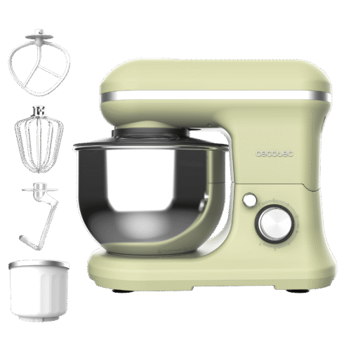 Imagen 2 Batidora amasadora Cecotec de 1200 W con 5 funciones, bol de 5 litros y función heladera. Repostería profesional con diseño vintage y movimiento planetario.