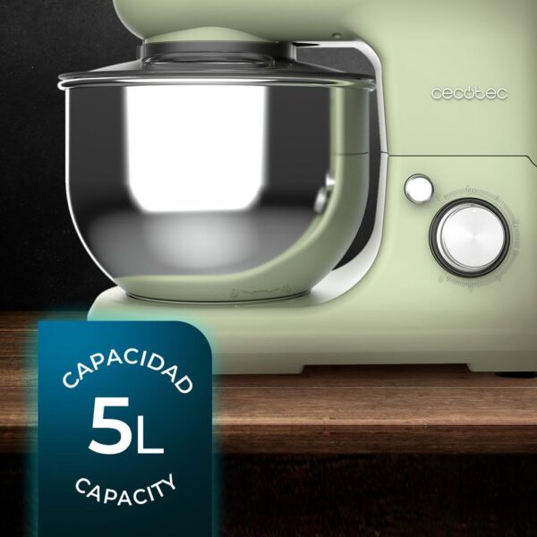 Imagen 8 Batidora amasadora Cecotec de 1200 W con 5 funciones, bol de 5 litros y función heladera. Repostería profesional con diseño vintage y movimiento planetario.