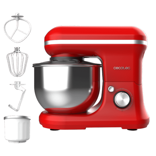 Imagen 2 Batidora amasadora Cecotec de 1200 W con bol de 5 L y función para helados. Diseño elegante en color rojo con 5 funciones ideales para repostería avanzada.