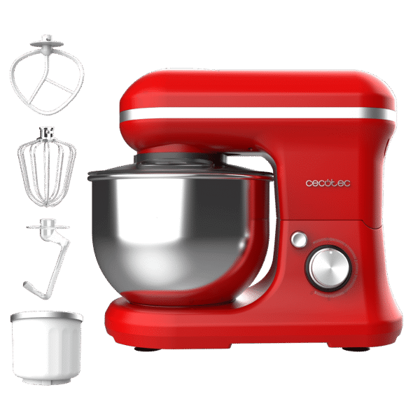 Imagen 2 Batidora amasadora Cecotec de 1200 W con bol de 5 L y función para helados. Diseño elegante en color rojo con 5 funciones ideales para repostería avanzada.