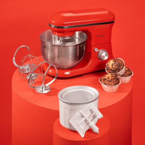 Imagen 4 Batidora amasadora Cecotec de 1200 W con bol de 5 L y función para helados. Diseño elegante en color rojo con 5 funciones ideales para repostería avanzada.