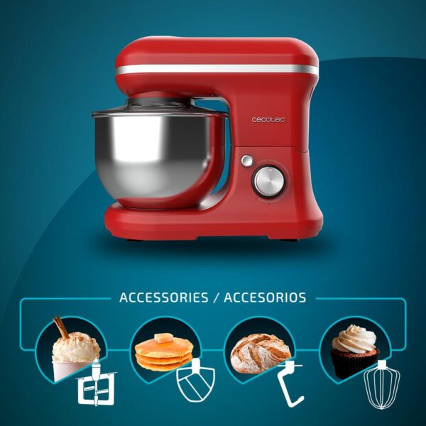 Imagen 7 Batidora amasadora Cecotec de 1200 W con bol de 5 L y función para helados. Diseño elegante en color rojo con 5 funciones ideales para repostería avanzada.