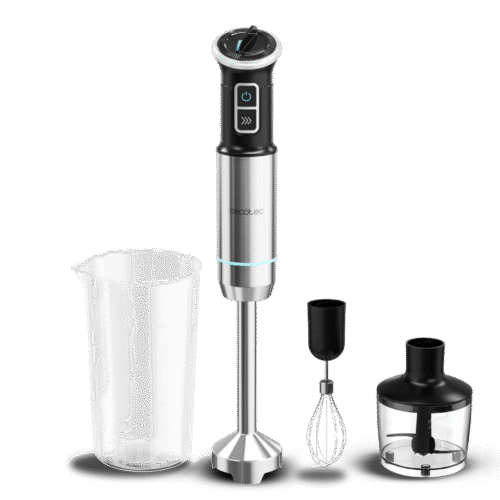 3912-Imagen-2 Imagen 2 Batidora de mano Power Neutron 1100MAX Cream&Crrush de 1100 W. Cuchillas de titanio negro, pie XL y campana antisalpicaduras. Incluye vaso de 800 ml con tapa.