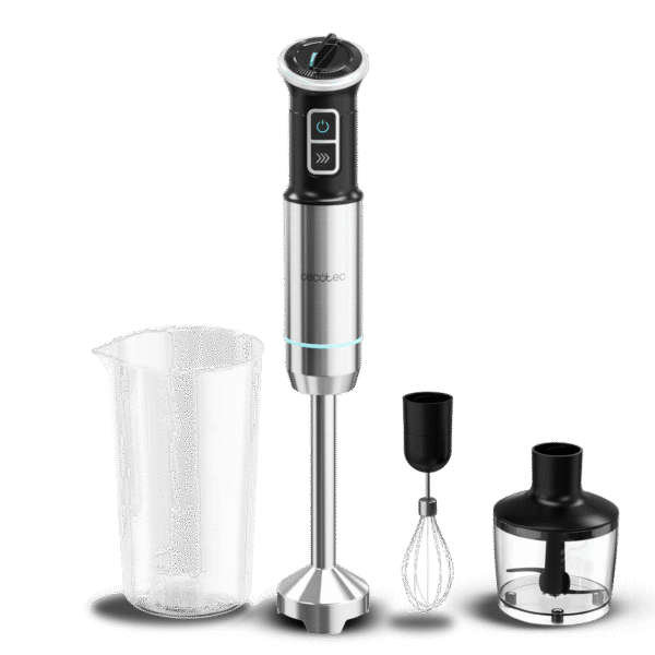 Imagen 2 Batidora de mano Power Neutron 1100MAX Cream&Crrush de 1100 W. Cuchillas de titanio negro, pie XL y campana antisalpicaduras. Incluye vaso de 800 ml con tapa.