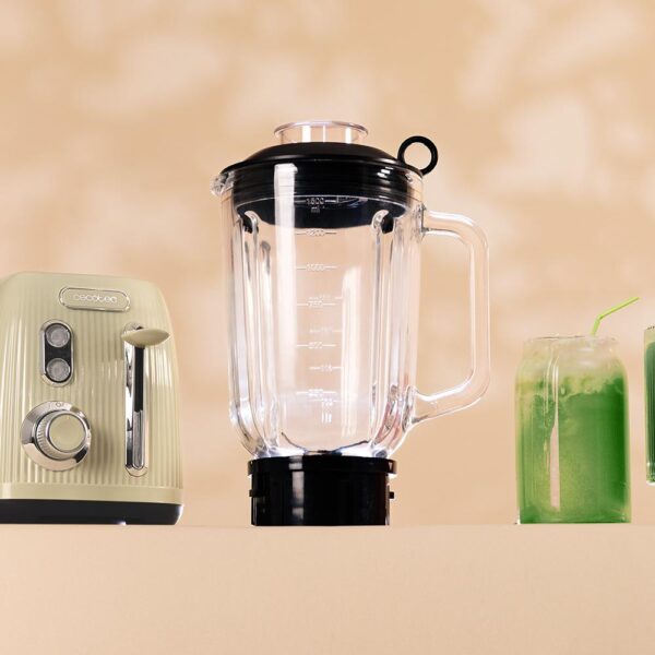 Imagen 7 Batidora de vaso Power Black Titanium RetroGreen de 1200W con jarra de cristal de 1,5L y cuchillas de titanio negro para batidos y mezclas perfectas.
