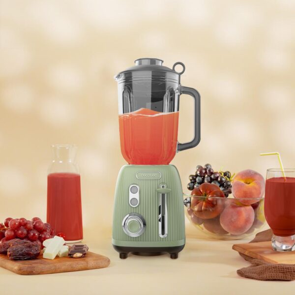 Imagen 8 Batidora de vaso Power Black Titanium RetroGreen de 1200W con jarra de cristal de 1,5L y cuchillas de titanio negro para batidos y mezclas perfectas.