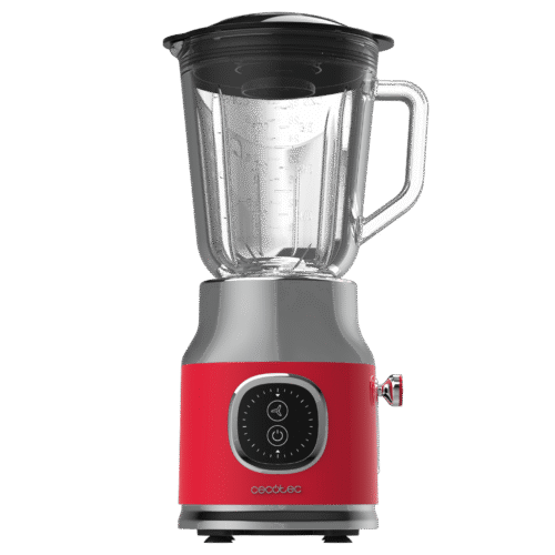 3935-Imagen-2 Imagen 2 Batidora de vaso RetroTwist Red de Cecotec con 800 W de potencia, jarra de 1 L y cuchillas de titanio negro. Diseño vintage y eficiencia para tus recetas diarias.