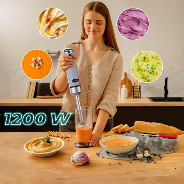 Imagen 3 Batidora de mano retro de 1200 W con cuchillas de titanio negro y velocidad ajustable. Resultados profesionales con un diseño vintage exclusivo en color azul.
