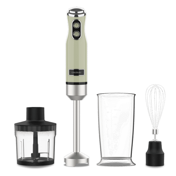 Imagen 2 Batidora de mano Power RetroGreen 1200MAX Cream&Crush con 1200 W, cuchillas de titanio negro y diseño retro. Potencia y estilo para resultados perfectos.