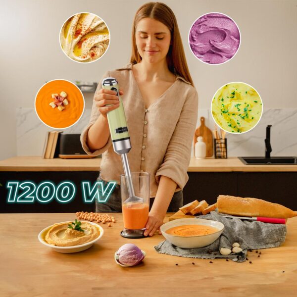 Imagen 3 Batidora de mano Power RetroGreen 1200MAX Cream&Crush con 1200 W, cuchillas de titanio negro y diseño retro. Potencia y estilo para resultados perfectos.