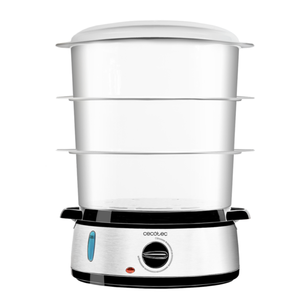 Imagen 2 Vaporera eléctrica Vapovita 3000 Inox de 800 W con 3 recipientes independientes y cuerpo de acero inoxidable. Cocina saludable con temporizador de 60 minutos.