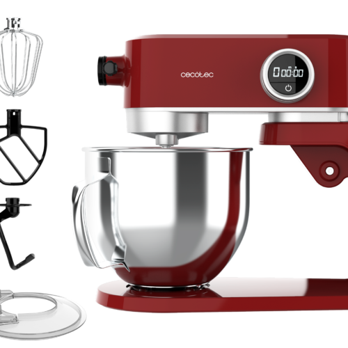 Imagen 2 Batidora amasadora Cecotec Twist&Fusion 4000 Luxury Red de 800 W con motor DC, cuerpo de aluminio fundido, 8 velocidades y bol de acero inoxidable de 5,2 litros.