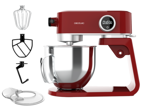 Imagen 2 Batidora amasadora Cecotec Twist&Fusion 4000 Luxury Red de 800 W con motor DC, cuerpo de aluminio fundido, 8 velocidades y bol de acero inoxidable de 5,2 litros.