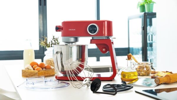 Imagen 7 Batidora amasadora Cecotec Twist&Fusion 4000 Luxury Red de 800 W con motor DC, cuerpo de aluminio fundido, 8 velocidades y bol de acero inoxidable de 5,2 litros.