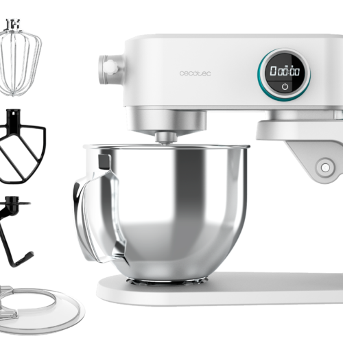 Imagen 2 Batidora amasadora Cecotec Twist&Fusion 4000 Luxury White con motor DC de 800W, cuerpo de aluminio fundido, 8 velocidades y bol de acero inoxidable de 5,2 L.
