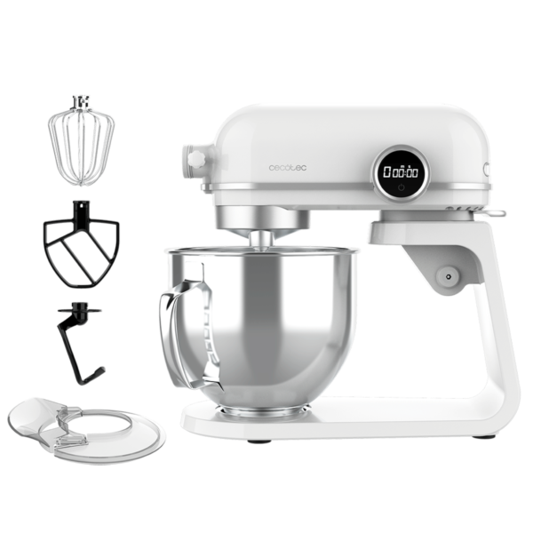 Imagen 7 Batidora amasadora Twist&Fusion 4500 Luxury White de 800 W con cuerpo de aluminio, motor DC, 8 velocidades y bol de acero inoxidable de 5,2 L para repostería.