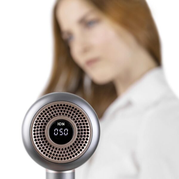 Imagen 6 Secador de pelo iónico Bamba IoniCare 6000 RockStar Vision con motor digital de 2000 W, pantalla LCD, 5 ajustes de temperatura y tecnología Real Ion para brillo.