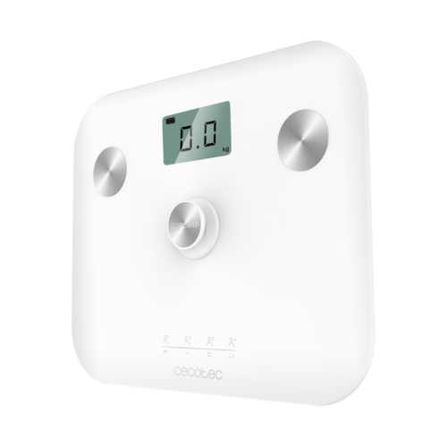 Imagen 2 Báscula de baño EcoPower sin pilas, con superficie de vidrio templado blanco, sensores de alta precisión y pantalla LCD para un control de peso exacto.