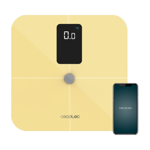 Imagen 2 Báscula de baño inteligente Cecotec Surface Precision 10400 Smart Healthy Vision Yellow. Mide 15 parámetros corporales con bioimpedancia y conexión a App.