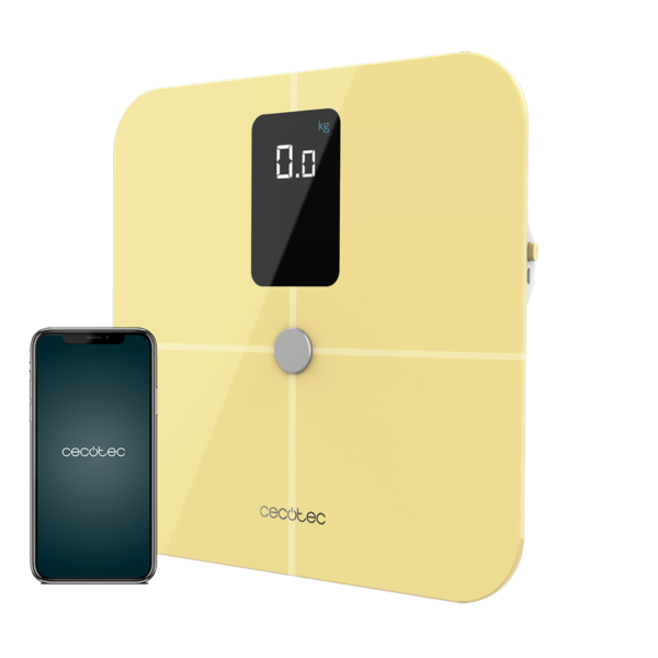 Imagen 3 Báscula de baño inteligente Cecotec Surface Precision 10400 Smart Healthy Vision Yellow. Mide 15 parámetros corporales con bioimpedancia y conexión a App.