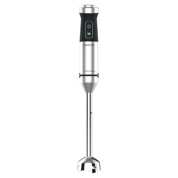 Imagen 2 Batidora de mano Power TitanBlack 1500 XL Cream de 1500 W con cuchillas de titanio, pie extralargo y campana antisalpicaduras para resultados profesionales.