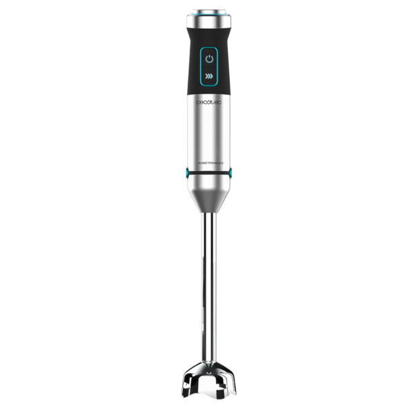 Imagen 2 Batidora de mano Cecotec de 1500 W con pie XL, cuchillas de 4 hojas con recubrimiento de titanio negro y función Turbo para resultados profesionales y rápidos.