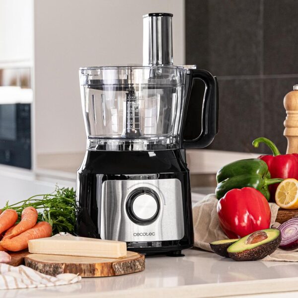 Imagen 7 Procesador de alimentos Cecotec de 1000 W con bowl de 2 L y jarra de 1,8 L. Incluye discos de corte, cuchillas para picar y amasar, exprimidor y accesorios.