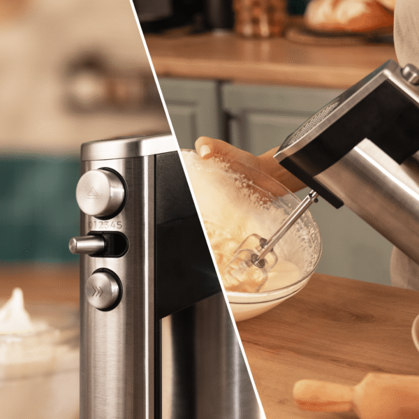 Imagen 3 Batidora de varillas PowerTwist 500 Full Steel con motor de 500 W, 5 velocidades, función Turbo y tres accesorios de acero para batir, mezclar y amasar masas.