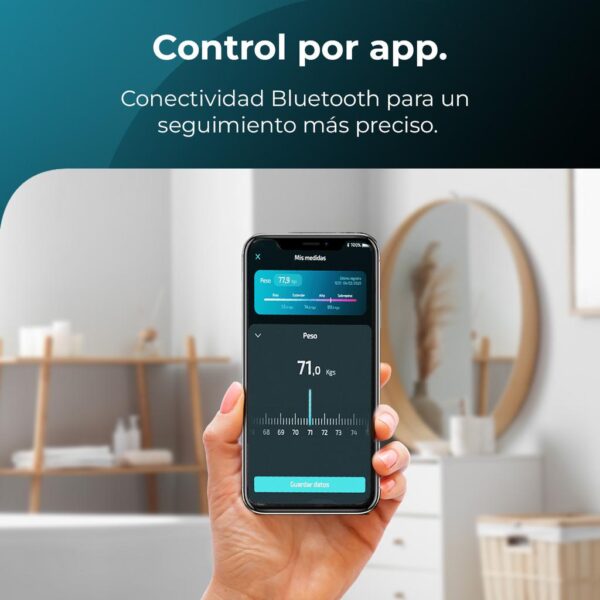 Imagen 3 Báscula inteligente Cecotec Surface Precision 970 Smart Healthy. Medición de bioimpedancia, conectividad Bluetooth y superficie de vidrio templado de seguridad.