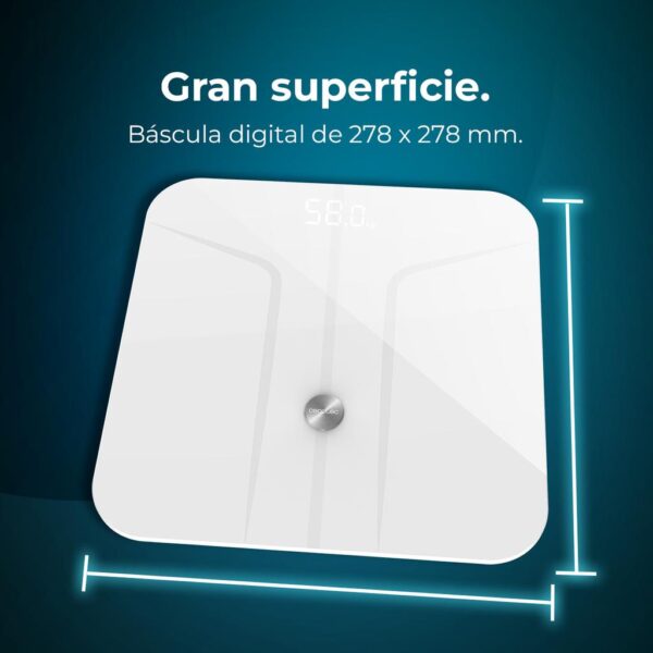 Imagen 7 Báscula inteligente Cecotec Surface Precision 970 Smart Healthy. Medición de bioimpedancia, conectividad Bluetooth y superficie de vidrio templado de seguridad.