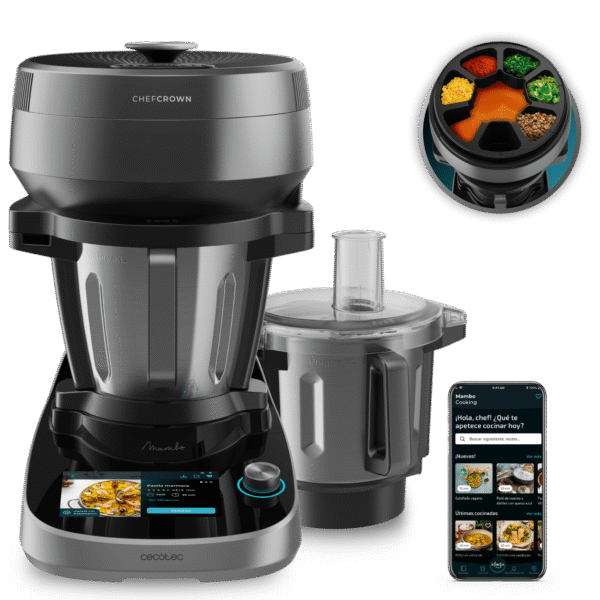 Imagen 3 Robot de cocina Mambo CooKing TotalGourmet con dispensador de alimentos y 45 funciones. Sistema de cocina guiada y jarras de 5L para máxima versatilidad.
