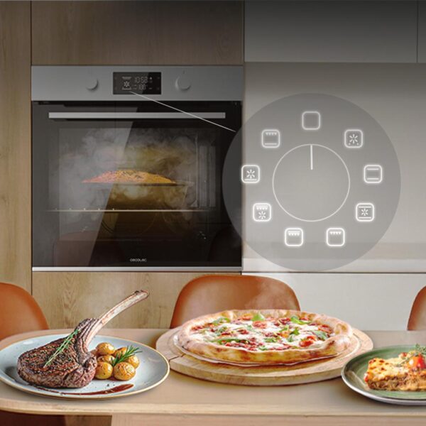Imagen 6 Horno pirolítico Cecotec Bolero Hexa P526000 Line A con 73L de capacidad, 9 funciones, 2800W y limpieza automática. Eficiencia energética A y diseño integrable.